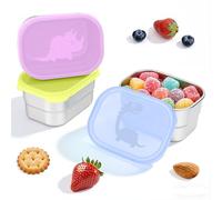 Tanjiae 3×8oz Small Stainless Steel Snack Containers - 230mL Leakproof Food Containers with Cute Dino Lids | LFGB Certified, Stackable Metal Snack Box for Home, Office, Travel