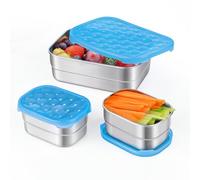 Tanjiae Small Stainless Steel Lunch Containers for Kids | Leak Proof Snack Containers with 100% Pure Silicone Lids - Perfect Metal Lunch Box with Lids for School and Daycare (25oz+8oz*2)
