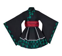 (Tanjiro version A (mainly black), Small) Demon Slayer Style Cosplay Dress - Tanjiro & Nezuko Maid Kimono for Halloween