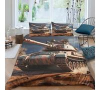 Tank 3D Printed Bedding Set with Pillowcase, Duvet Cover with Zipper Closure,Soft Microfiber Quilt Cover Double（200x200cm）