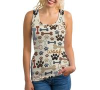 Tank Top, Dog Bones Paw Prints Women's Vest, Sleeveless Workout Tops Sport Vest
