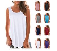 Tank Top for Women Sleeveless Summer Tops Sale Clearance Ladies Solid Vest Cami Plain Basic Tops Blouse Crewneck Shirts Casual Loose Fit Blouse Tunic T Shirts Tees Swing Tank Tops Size 8-16 White