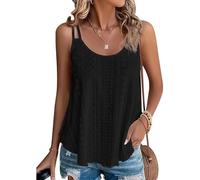 Tank Top for Women UK Scoop Neck Summer Vest Tops Spaghetti Strap Cami Tank Casual Loose Fit Basic Ladies Camisole Sleeveless Tee Shirts Fashion Going Out Tops Streetwear S-XXL Black