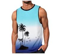Tank Top Men - Men'S 3D Digital Print Features Street Loose Beach Coconut Tree Holiday Vest (Light Blue Xxl)