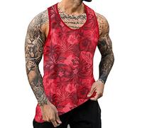 Tank Top Men Slim Fit - Mesh Comfortable Printing 3D Digital Printing Casual Loose Men'S Tank Top (Red M)