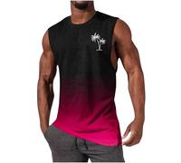 Tank Top Men UK Clearance,Mens Gym Vest Tops Tropical Printed Bodybuilding Muscle Workout Graphic Vests Summer Casual Crewneck Fitness Athletic Beach Holiday Tees Sleeveless T Shirt Hot Pink