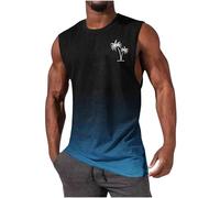 Tank Top Men UK Clearance,Mens Gym Vest Tops Tropical Printed Bodybuilding Muscle Workout Graphic Vests Summer Casual Crewneck Fitness Athletic Beach Holiday Tees Sleeveless T Shirt Navy