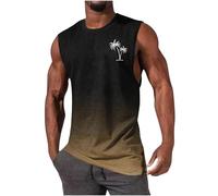 Tank Top Men UK Clearance,Mens Gym Vest Tops Tropical Printed Bodybuilding Muscle Workout Graphic Vests Summer Casual Crewneck Fitness Athletic Beach Holiday Tees Sleeveless T Shirt Khaki
