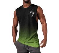 Tank Top Men UK Clearance,Mens Gym Vest Tops Tropical Printed Bodybuilding Muscle Workout Graphic Vests Summer Casual Crewneck Fitness Athletic Beach Holiday Tees Sleeveless T Shirt Army Green