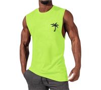 Tank Top Men UK Sale Clearance,Mens Gym Vest Tops Tropical Printed Bodybuilding Muscle Workout Graphic Vests Summer Casual Crewneck Fitness Athletic Beach Holiday Tees Sleeveless T Shirt Yellow