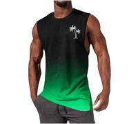 Tank Top Men UK Sale Clearance,Mens Gym Vest Tops Tropical Printed Bodybuilding Muscle Workout Graphic Vests Summer Casual Crewneck Fitness Athletic Beach Holiday Tees Sleeveless T Shirt Green
