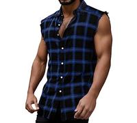 Tank Top Men's Plaid Print Vest Buckle Bows Sleeveless T-Shirt Regular Fit Fashion Check Shirt Rockabilly Checked Vest Button Down Shirt Summer Beach Holiday T-Shirt, O dark blue., XXXL