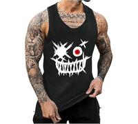 Tank Top Men's Summer Sleeveless Vest Sports Muscle Shirt Cotton Vest Fit Workout Funny Printed Beach Holiday Male Long Shirt Loose Clothes Tops, Black (black 6), 3XL