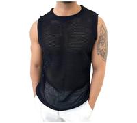Tank Top Men's Undershirt Transparent T-Shirt Sleeveless Mesh Sexy Underwear Vest Mesh Shirt Fishing Net Shirt Perspective Men Tank Top Slim Fit Grid Stripes Muscle Shirt, black, Large