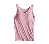 Tank Top with Built in Bra Womens Yoga Sports Vest Basic Vest Tops for Women Soft Padded Camisoles Round Neck Solid Color Sleeveless Shirts Slim Fit Running Tshirt Summer Cami Tops Undershirt Ladies