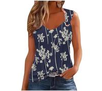 Tank Top Women Casual V Neck Camis Tops Retro Print Wide Straps Sleeveless Tee Shirts Blouses Ladies Casual Loose Summer Vests Tops Women's Printed Camisole Summer Tops UK