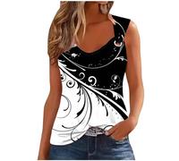 Tank Top Women Casual V Neck Camis Tops Retro Print Wide Straps Sleeveless Tee Shirts Blouses Ladies Casual Loose Summer Vests Tops Women's Printed Camisole Summer Tops UK