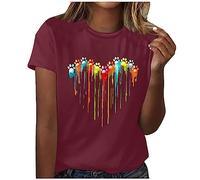 Tank Top Women's Colourful Heart Dog Paw Print Tops Fashionable Sleeveless / Short Sleeve T-Shirt Loose Crew Neck Tank Tops Summer Off Shoulder Blouse Casual Tops Lightweight Tank Tops Comfortable