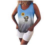 Tank Top Women's Summer Sleeveless Shirt Sunflower Elephant Print Crew Neck Tops Casual Loose Blouse Shirts Y2K Top Colour Gradient T-Shirt Top Casual Fit Fashion Women Tunic, S - 5XL - Blue - S