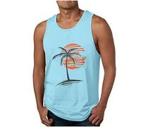 Tank Tops for Men Clearance,Mens Hawaiian Printed Round Neck Cotton Sleeveless T-Shirt Summer Holiday Vacation Beach Tank Top Gym Fitness Workout Sports Vests Comfort Breathable Vest UK Size S-XXL