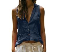 Tank Tops for Women Summer Linen Shirts Sleeveless Camisole V Neck Button Down Vest Shirts Crop Tops Teen Girls Going Out Tees Dressy Casual Beach Vacation Clothes Fashion Outfit