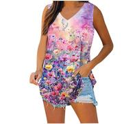 Tank Tops for Women Summer V Neck Sleeveless Camisole Vintage Floral Printed Vest Shirts Loose Fit Flowy Tshirts Casual Vacation Beach Blouses Yoga Gym Tanks Going Out Tops