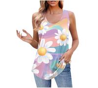 Tank Tops for Women UK Sale Loose Vest Top Floral Print Summer Tops Round Neck Sleeveless Camisole Blouse T Shirts Tees Cami Casual Regular Loose Fit Tunic Shirts Tank Top Womens Clothing Clearance
