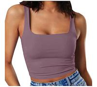Tank Tops for Women UK Summer Casual Camisole Ribbed Knitted Sleeveless Square Neck Solid Color Wide Straps Cropped Y2K Basic Vest Going Out Night Club Tops Purple S