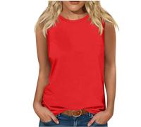 Tank Tops for Women UK Summer Solid Colour Sleeveless Vest Casual Round Neck Basic T Shirts Elegant Scoop Neck Wide Strap Camisole Tshirts Loose Camisole Ladies Vests Holiday Beach Daily Wear