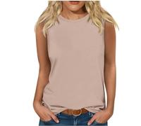 Tank Tops for Women UK Summer Solid Colour Sleeveless Vest Casual Round Neck Basic T Shirts Elegant Scoop Neck Wide Strap Camisole Tshirts Loose Camisole Ladies Vests Holiday Beach Daily Wear