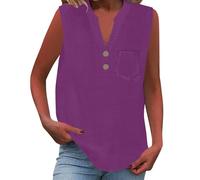 Tank Tops for Women, Vests for Women UK Plus Size, Casual V Neck Summer | Solid Color Sleeveless Blouses Relaxed Fit Beach Vest Comfy Cotton Linen Shirts Loose Button Shirt Tops