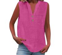 Tank Tops For Women, Vests For Women Uk Plus Size, Casual V Neck Summer Tees, Solid Color Sleeveless Blouses Relaxed Fit Beach Vest Comfy Cotton Linen Shirts Loose Button Shirt Tops