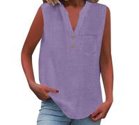 Tank Tops For Women, Vests For Women Uk Plus Size, Casual V Neck Summer Tees, Solid Color Sleeveless Blouses Relaxed Fit Beach Vest Comfy Cotton Linen Shirts Loose Button Shirt Tops