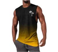Tank Tops Men Clearance,Men Summer Beach Holiday Vacation Vests Hawaiian Printed Vest Gym Workout Athletic Muscle Fitness Tank Top Round Neck Casual Loose Sleeveless Cotton T-shirt UK Size S-4XL
