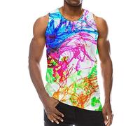 Tank Tops Men's Rainbow Sleeveless Shirt Multicoloured Leisure Tops Colourful Tank Top Vest Muscle Shirt Sleeveless T-Shirts Funny Pattern Underarm Shirt for Men Sports Vest, O Blue, 3XL