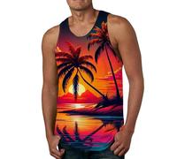 Tank Tops Vests for Men UK Summer Beach Casual Holiday Hawaiian Print Sleeveless Athletic Gym Muscle Tee Shirts Tops Sports Workout Blouses Tank Tops Men,A43 Black,M