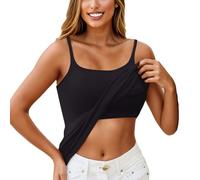 Tank Tops with Built in Bra UK Womens Spaghetti Straps Workout Gym Tops Camisoles Vests with Shelf Bra Adjustable Strap Yoga Shirt Cotton Sleeveless Basic Undershirt Cami(A01 Black,6XL)