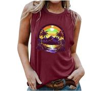 Tank Tops Women Summer Casual Sleeveless Vests Fashion Palm Tree Print Graphic Tee Tops Ladies Vest Tops Round Neck Pullover T Shirt Holiday Going Out Party Tunic Tops Shirt Loose Blouse Cami Shirts