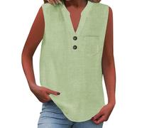 Tank Tops Women Summer Cotton Linen Vest Tops Sleeveless V Neck Button T-Shirt Loose Fit Solid Plain Ladies Dressy Casual Shirts Lightweight Breathable Tunic Top Blouse For Daily Holiday Beach