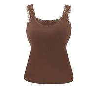 Tank Tops Women UK Built in Bra Round Neck Solid Plain Summer Tshirts Sleeveless Lightweight Fit Casual Blouse Pullovers Comfortable Vest Tops for Sport Yoga Gym Brown