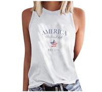 Tank Tops Women UK Cotton Round Neck Sleeveless Independence Day Heart Printed Shirts Casual Loose Fit Sports Runing Tunic Tops Camisoles Basic Tee Halter Neck Soft Lightweight Top Clearance