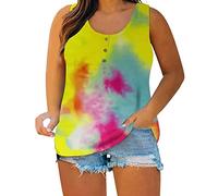 Tank Tops Women Uk, Women'S Vests Plus Size, Comfortable Stretch Going Out Sleeveless Shirts Lightweight Front Button Cami Vests Fashion Tie Dye Print Shirt Oversized Supersoft Loose Camisole Blouses