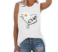 Tank Tops Womens Summer Casual Sleeveless Vest Jumper Summer Thin Daisy Sunflower Print Short Sleeve Vest Loose Pullover Tunic Tees Ladies Beach Basic Tunic Tops