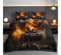 Tank Under Fire Duvet Cover Set Soft Microfiber Single Comforter Cover Military War Style Quilt Bedding Set with Hidden Zipper Closure And Comforter Cover Pillowcase