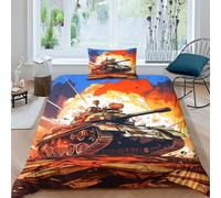 Tank War Duvet Cover Set Full Size Bedding Set 3D Print Armored Vehicle Military Comforter Cover with Pillowcases Quilt Cover Breathable Microfiber Zipper 2Pcs for Teens，Adults Single（135x200cm）