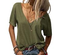 Tankaneo Old Version Size Women Basic T Shirt Ladies V Neck Short Sleeve Tops Summer Tee Army Green