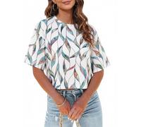 Tankaneo Women Half Sleeve Cropped T-Shirts Drop Shoulder Round Neck Crop Tops Casual Summer Solid Color Basic Tees, Z Leaf Green, S