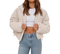 Tankaneo Women's Cropped Puffer Jacket Casual Winter Hoodie Baggy Short Down Coats with Pockets, 03-khaki, S