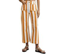 Tankaneo Womens Cropped Striped Jeans Casual High Waisted Stretchy Straight Leg Denim Pants with Pockets, Orange, 12