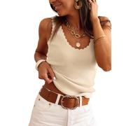 Tankaneo Womens V Neck Tank Tops Sleeveless Rib Knit Knitwear Shirts Summer Casual Sexy Sweater Vest, Apricot, XXL
